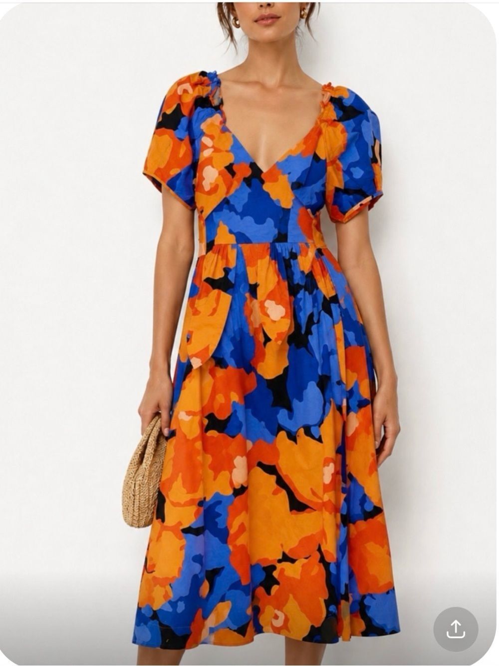 TABITHA BROWN X Target 100% Cotton Orange & Blue Floral Tie-Front Midi Dress